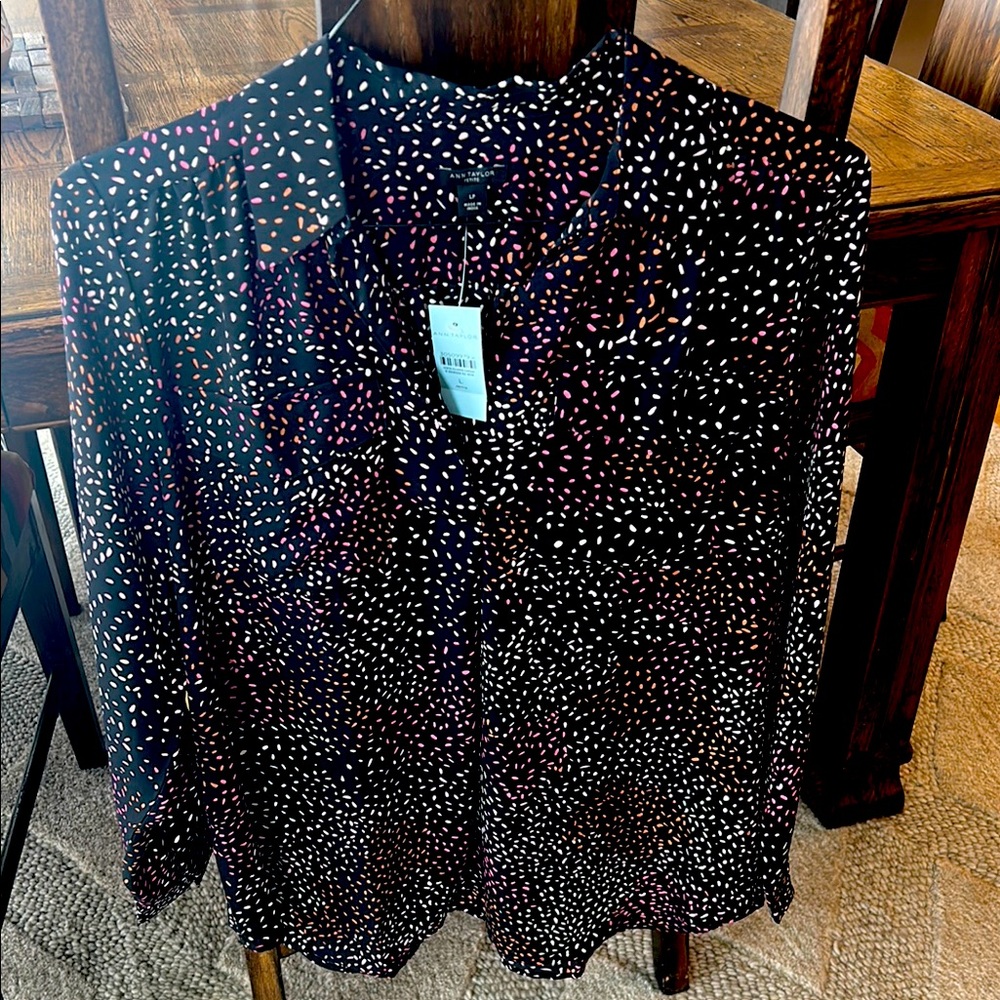 Ann Taylor Camp shirt Black Dot Blouse